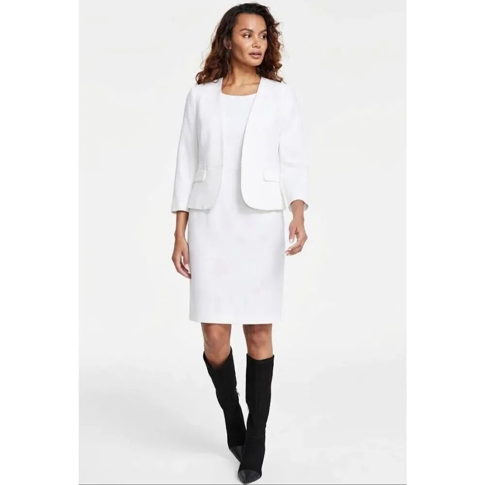 Le Suit 2 Pc Professional Collarless Dress & Blazer Suit Natural White 8